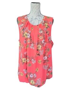 Liz Claiborne Coral Orange Floral Sleeveless Pullover Blouse XXL